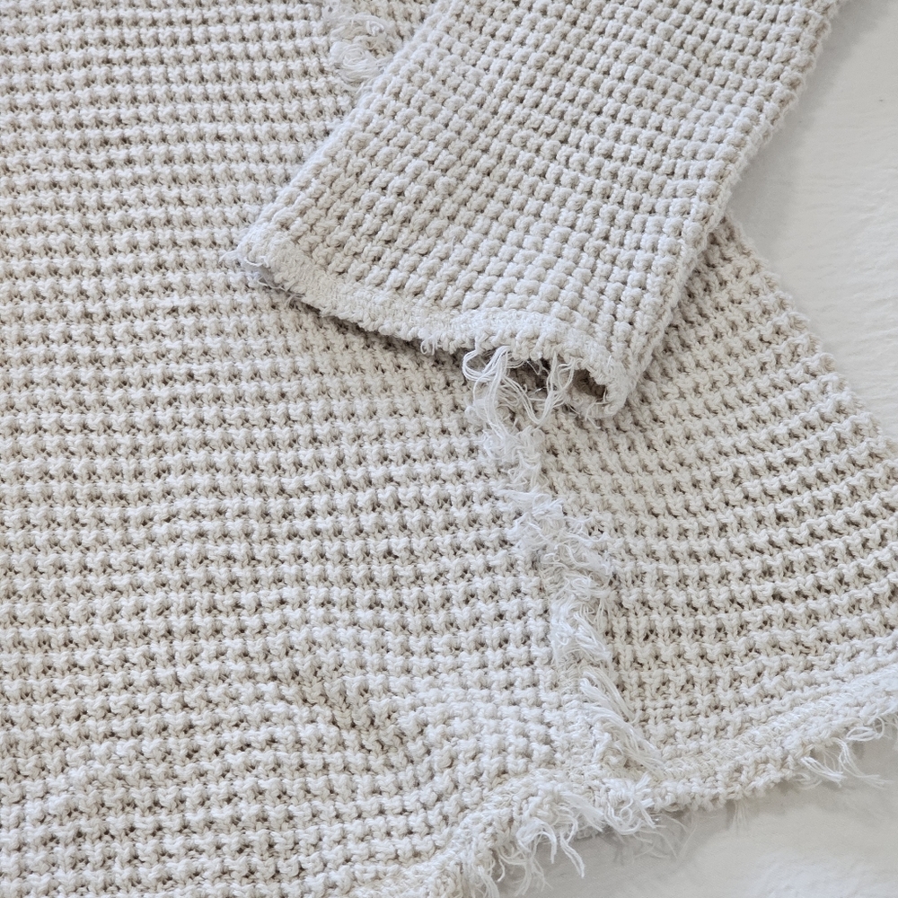 Free People Open Shoulder Waffle Knit Cream Sweater Size Large - Picture 12 of 13